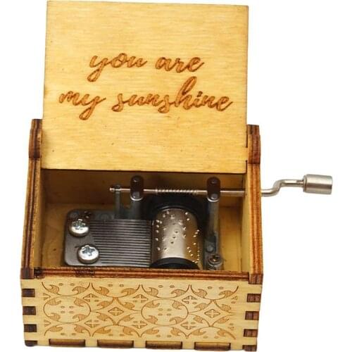 You are My Sunshine Wood Music Box,Hand Cranked Laser Engraved Vintage Musical Boxes Case Gifts for Birthday/Christmas/Valentine