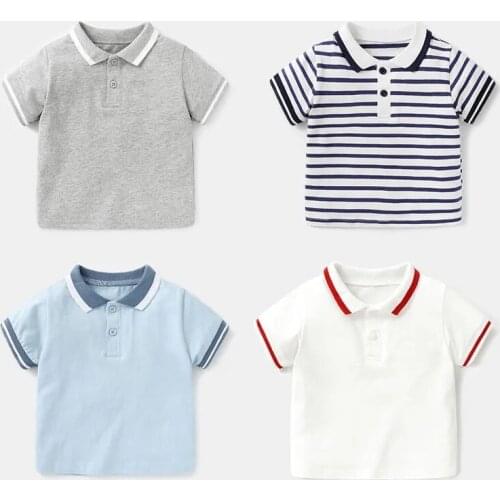 Childrens Clothing Summer New Kids Boys Lapel Cotton T-shirts 1 2 3 4 5 Y Toddler Boys Striped Short Sleeve Tees Baby T Shirt