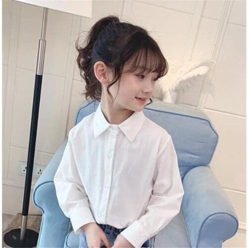 Teenage Girls Cotton White Long Sleeve Shirt Kids Turn-Down Collar School Blouses Toddler Baby Girl Solid Top Blouses and Shirts