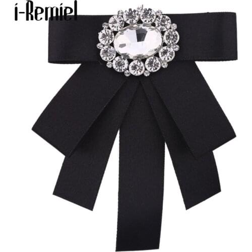I-Remiel Tie Bows Brooch Rhinestone Cloth Art Pins And Brooches Ladies Broaches Collar Decoration Groom Blouse Jewelry Badge