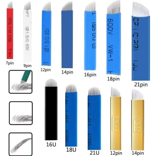 100pcs Microblading Needles for Tattoo Lamina Tebori tattoo Permanent Makeup Needle Blade7 9 11 12 14 18 21pin Blades U Shape