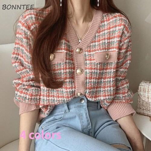 Cardigan Women 4 Colors Loose Vintage Elegant Plaid Design Harajuku College Spring Leisure Daily Popualr Stylish Female Holiday