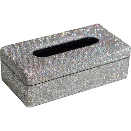 European Sparkling Drawer Tissue Box Handmade Napkin Holder Kitchen Car Tissue Box Bling Diamond Napkin Dispenser Wipe Case