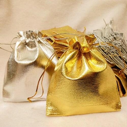 Reusable Gold Drawstring Bags Silver Storage Bag for Jewelry Packaging Pouch Wedding Christmas Party Supplies Gift Bag Pocket
