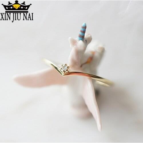 18K Gold Color Fashion Simple V Shape Zircon Crystal Ring For Women Minimalist Elegant net red man accessories Heart Rings Charm