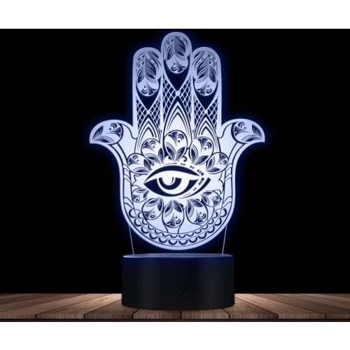 Wisdom Feathers Buddhas-Hand LED Illusion Desk Lamp Buddhism Eye Hand Shaped 3D Visual NIght Light Acrylic Multi-Color Display