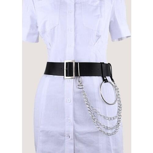 2021 New Women Punk Pu Leather Belt With Waist Chain Male Female Chain Wide Belt Hiphop Hook Jewelry Harness Belt