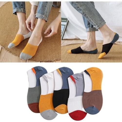 2021Spring and summer new invisible mens color matching silicone non-slip pure cotton shallow mouth fashion sports short socks