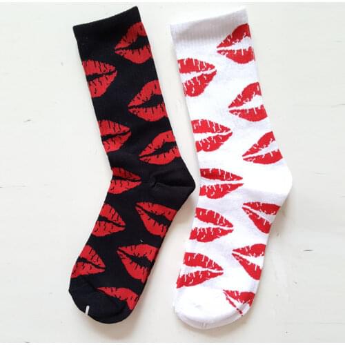 New arrivals fashion red lips Mode men women skating hip-hop Street fixed gear cute socks funny woman socks sokken Calcetines