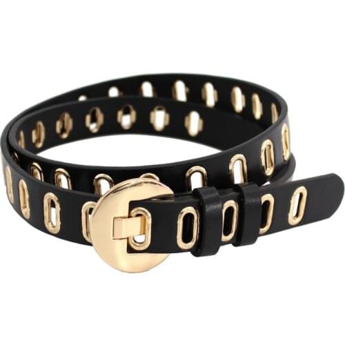 New Women Belt Adjustable Hole Grunge Punk Belts for Women Alloy Pin Buckle Leather Belt for Pants Dresses