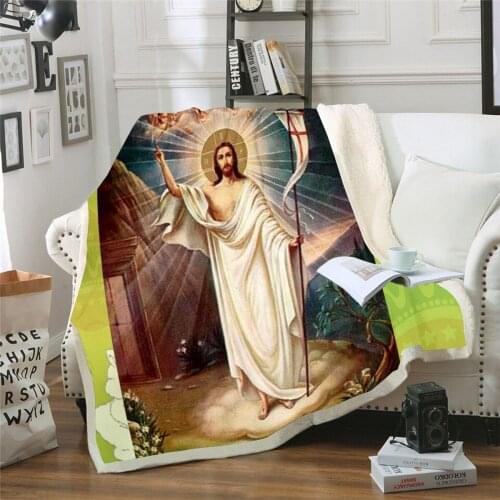Jesus Funny Character Blanket 3D Print Sherpa Blanket on Bed Home Textiles Dreamlike Style