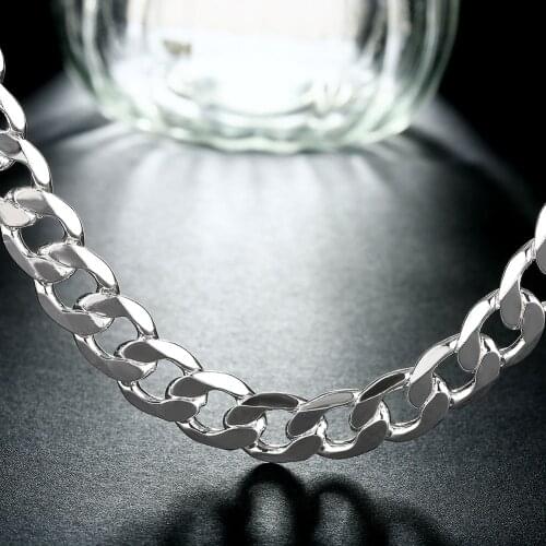 M925 Silver color necklaces for men 8mm flat side link chains necklaces fashion fine statement M925 - necklace set