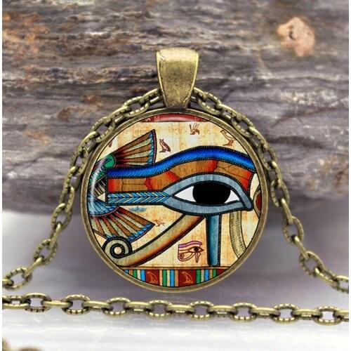 Eye of Horus Necklace Pendant Wedjat Eye Jewelry Round Gothic Glasses ancient Pendant Necklace BOYS Girls amulet GIFT