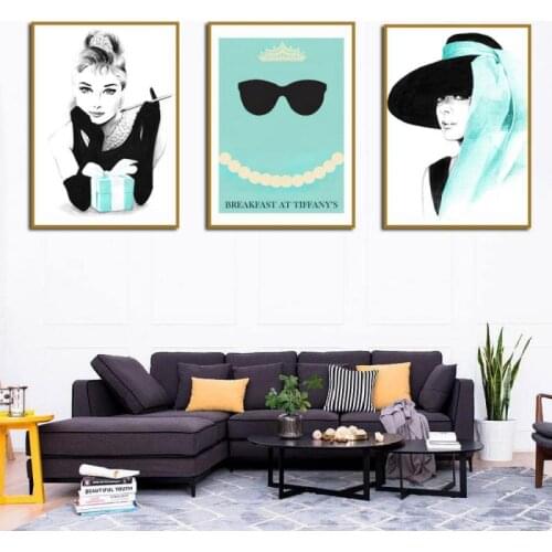 Tiffany Poster Fashion Canvas Painting Nordic Wall Classic Posters Movie Star Audrey Hepburn Wall Art Picture Living Room Decor