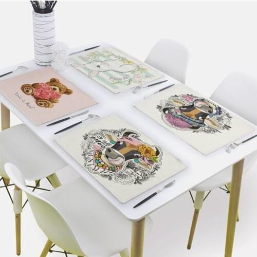 Animal Placemat for Dining Table Cow Pattern Drink Coasters 32x42cm Rabbit Rectangle Coaster Tableware Mat Kitchen Decoration