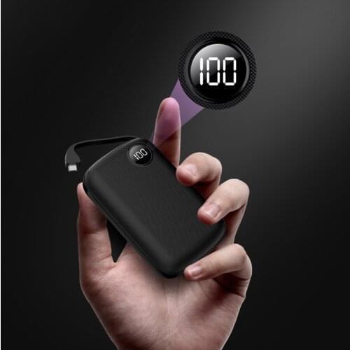 Mini Power Bank Portable Charger Digital Display Built in Cable 10000mAh Powerbank for iPhone Xiaomi External Battery Poverbank