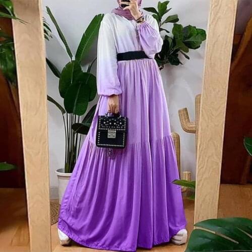 Holiday Party Floor Length Long Dress ZANZEA Women Retro Kaftan Dress Contrast Color Elegant Robe Morocco Abaya Hijab Long Dress