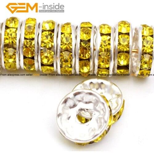 Spacer Beads Crystal Rhinestone Silver colour Rondelle Spacers For DIY Jewelry 6-10mm 100pcs/Lot Free Shipping Gem-inside