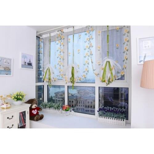 Graceful Bowknot Roman Curtain Panel Tie- Up Balloon Curtain Top Sheer Kitchen Window Curtain Tulle For Bedroom Living Room