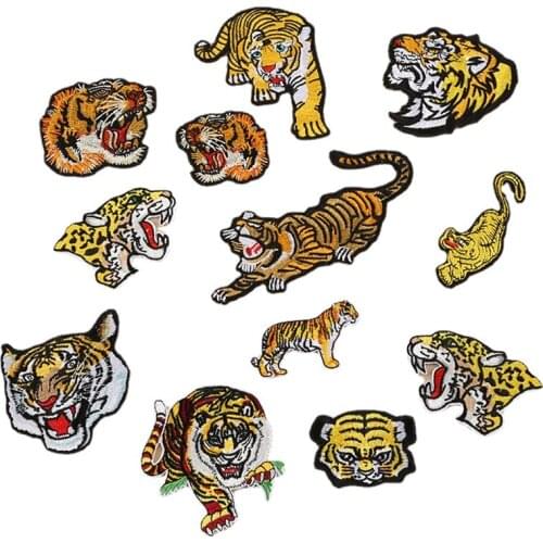 10pcs/lot Gold Tiger Embroidery Patches Jacket Jean Backpack Clothing Decoration Accessories Diy Iron Heat Transfer Applique