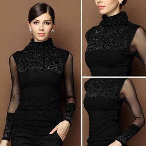 M-3XL Sexy Lace Tops Autumn 2019 blusas new Slim Plus size lace T-Shirt long sleeve Casual shirt beaded openwork Women clothing
