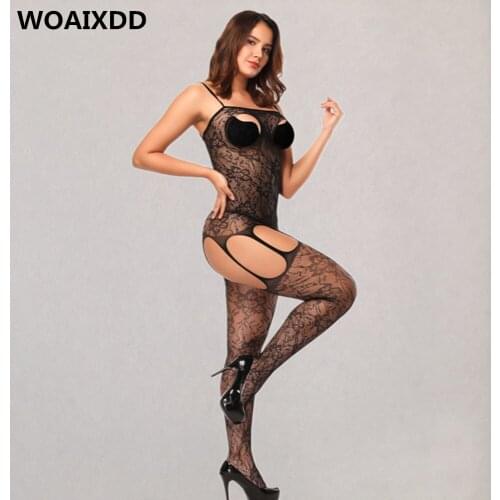 Women Sexy Fishnet Open Crotch Bodystockings Erotic Floral Printed Transparent Costumes Adult Female Open Bra Sexual Underwear