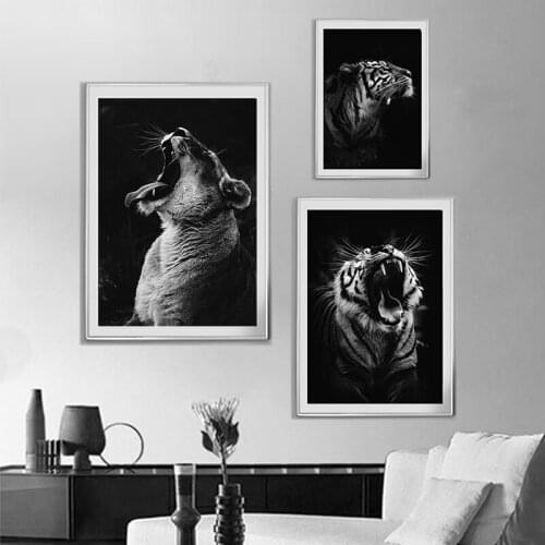 Nordic Animal Lion Tiger Zebra Elephant Poster Black and White Print Canvas Painting Wall Art Picture for Living Room Decoration