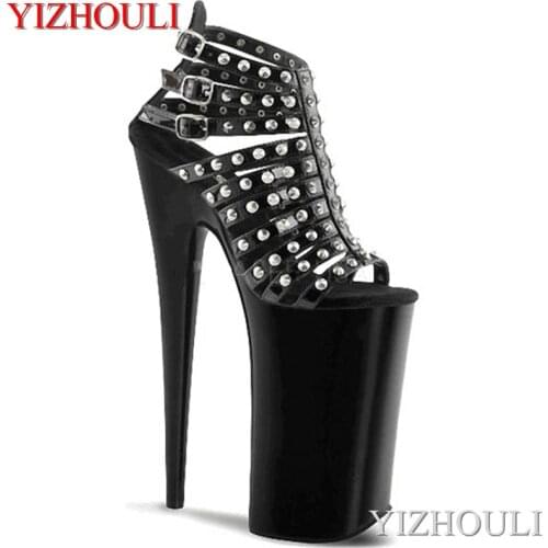 23 cm high heels, summer women rivet vamp decoration, high heels sexy pole dancing nightclub 9 inch sandals