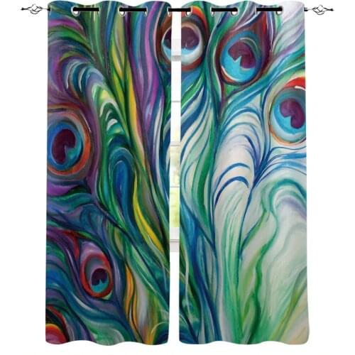 Ink Abstract Peacock Feather Blackout Curtains for Children Kids Home Decor Bedroom Living Room High Shading Window Curtains