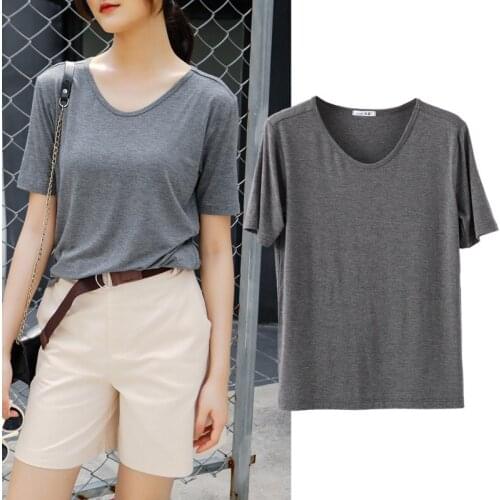 T shirt women tops Modal T-shirt 2020 Summer New V-neck Solid Color Base Loose Plus size Short-Sleeved casual Tshirts Female