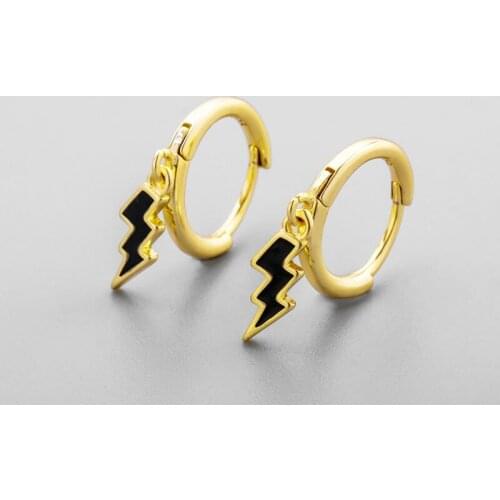 Cool Black Lightning Pendant Hoop Earrings For Women Tiny Huggies Golden/White Earring Hoops Punk Hip Hop Flash Ear Nail Jewelry