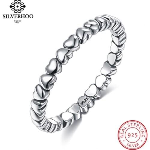 Women Ring 925 Silver Forever Love Heart Thin Finger Ring Love Heart Finger Ring Original Jewelry Gift Stackable Bague Jewelry