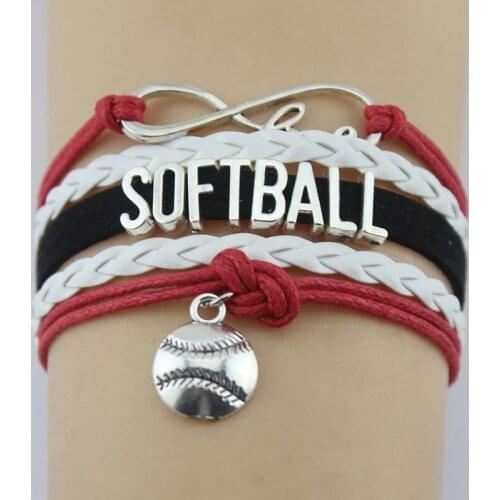 10PC/Lot Infinity love Softball Baseball Mom Bracelet softball Charm leather wrap men bracelets & bangles for Women jewelry