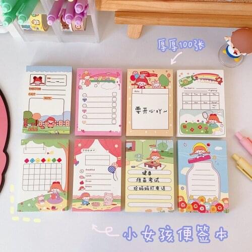 100sheets Korean Cartoon Lovely Girl Series Memo Paper Schedule Todo List Write Smoothly Notepaper School Office Supplies