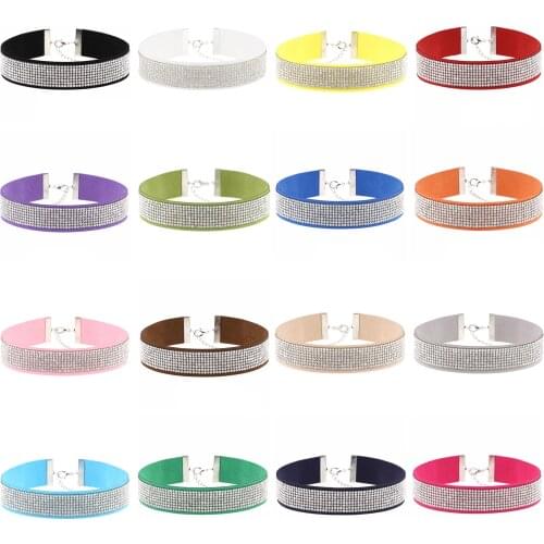 16 Colors Fashion Goth Rhinestone Leather Wide Choker Necklace for Women Stylish Gothic Collares Party Jewelery Christmas Gift