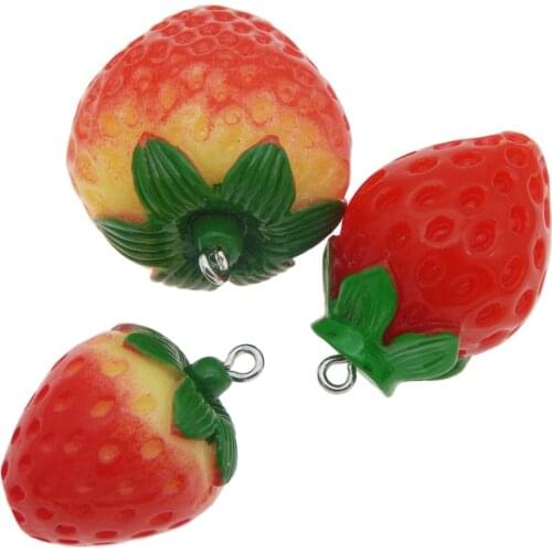 3pcs Resin Jewelry Charms For Earrings Strawberry Pendant Charms DIY Fit Bracelet Kyechain For women Kids Gift Fruit Plant DEC