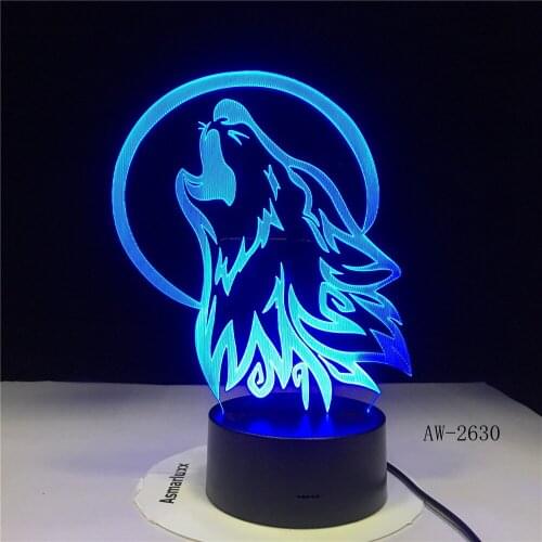 Wolf 3d Lamp Lovely 7 Colors Change 3D Lamp Colorful 3d Light Nigh Kids Room Remote Touch switch Led Kids Lights Lamps AW-2630