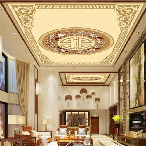 Beibehang Custom wallpaper 3d photo mural modern new Chinese flower and bird round pattern border ceiling 3d wallpaper murals