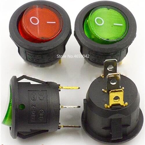 5pcs Round Rocker Switch Push Button Boat Switch KCD1 3P With Light Red Green Outer Diameter 23MM 3 Feet Two Unipolar Switch