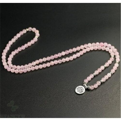 6mm Pink Crystal Gemstone 108 Beads mala Bracelet Buddhism Yoga Unisex Meditation Pray Wrist Lucky