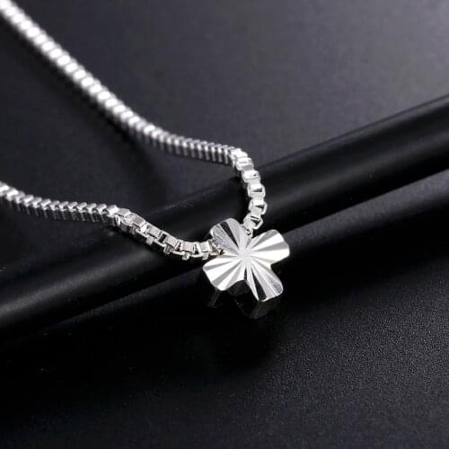 925 Sterling Silver Necklace 18 inches Box chain Simple cross Pendant For Women men high quality Fashion Jewelry Christmas Gifts