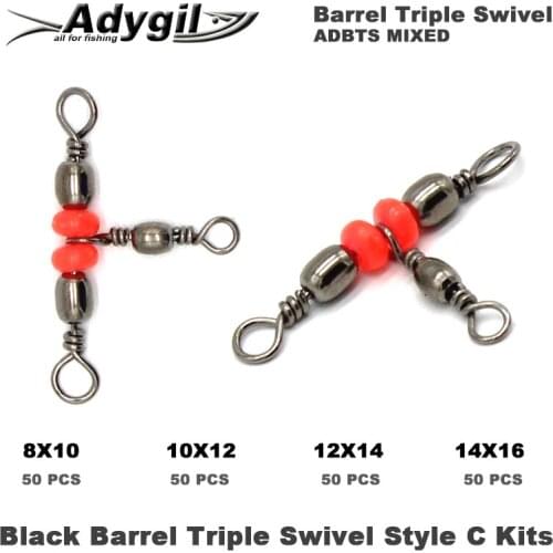 Adygil Black Barrel Triple Swivel Style C Kits ADBTS MIXED #8 #10 #12 #14 200pcs/lot