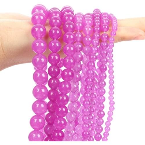 Natural Stone Purple Red Chalcedony Jade Smooth Round Loose Spacer Bead For Jewelry Making Charm Bracelet Necklace 4/6/8/10/12MM