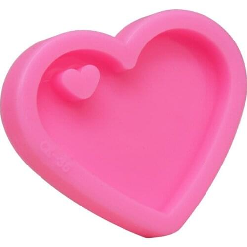 DIY Silicone Mirror Epoxy Love Heart Keychain Mold Fondant Cake Baking Mould Resin Keychain Mold