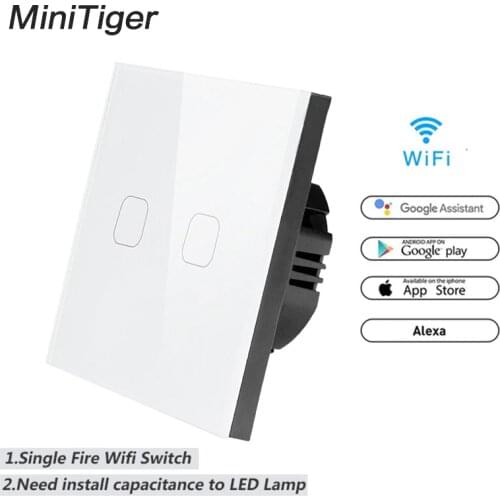Esooli WIFI Smart 2 Gang Touch Switch APP Wireless Remote Light Wall Switch Crystal Glass Panel Work With Alexa / Google Home