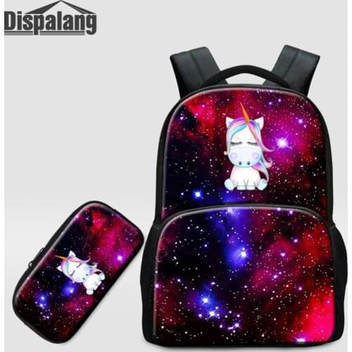 Unicorn Universe Space Canvas Laptop Backpack For Teenagers Women Large Rucksack For Traveling 2 PCS School Bag With Pencil Case