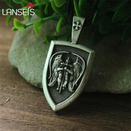 Lanseis 10pcs men necklace Archangel St.Michael Protect Me Saint Shield Protection pendant jewelry