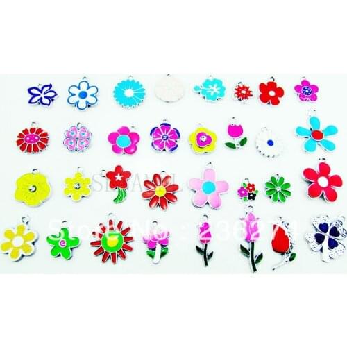 M4 Wholesale 100Pcs Mixed Alloy Metal Enamel Flower Charms Floating Charms bead