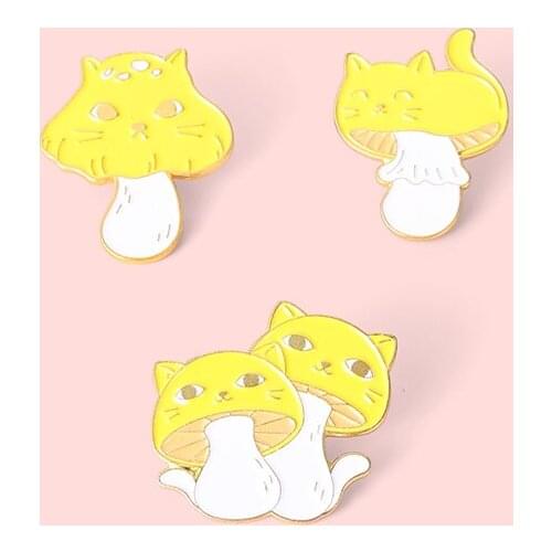 Fashion Exquisite Cat Badge Creative Cartoon Yellow Mushroom Metal Enamel Brooch Charm Cute Lapel Backpack Jewelry AAccessories