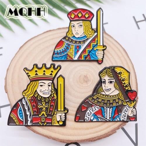 Cartoon Creative Fun Poker Head Portrait Enamel Pins King Queen Love Alloy Brooch Badge Accessories Fashion Woman Jewelry Gift